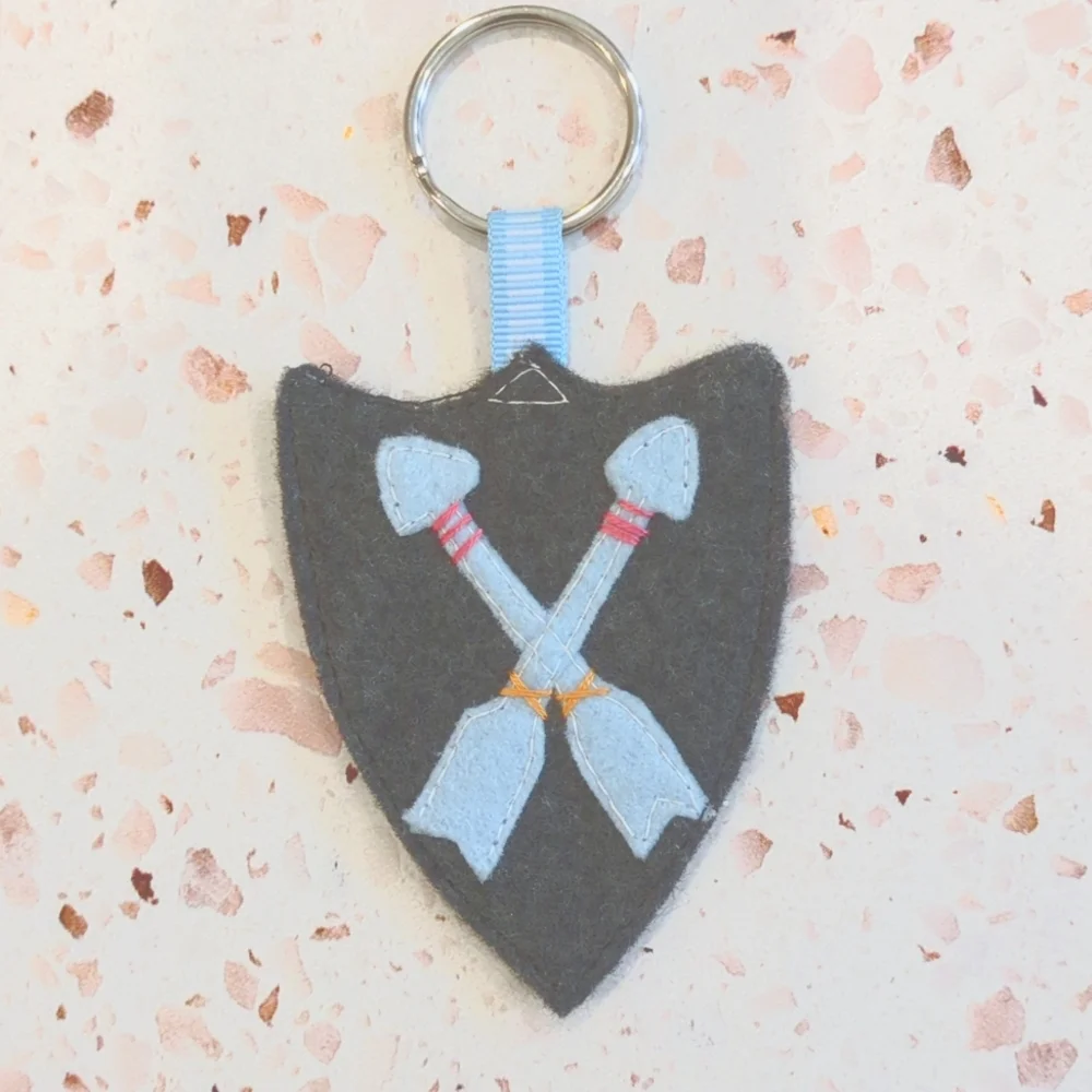 Bravery Shield with Arrows Key Ring Handcrafted Felt Embroidered Ribbon | New #1